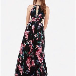 Express Floral Strappy Side Plunge Cut Out Maxi